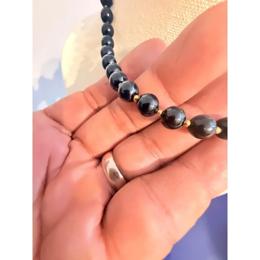 Vintage Black Beaded Choker Necklace 16”